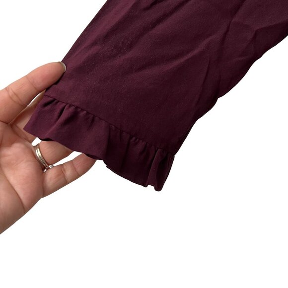 Madewell Womens Deep Burgundy Silk Ruffle Wrap Blouse Size Small - Picture 3 of 7
